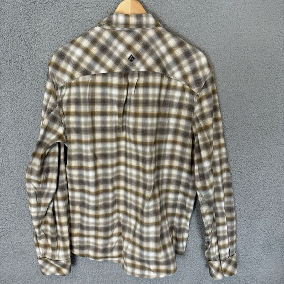 S Prana Shirt Mens Large Brown Plaid Long Sleeve Snap‎ Button Up Pockets - Picture 3 of 7